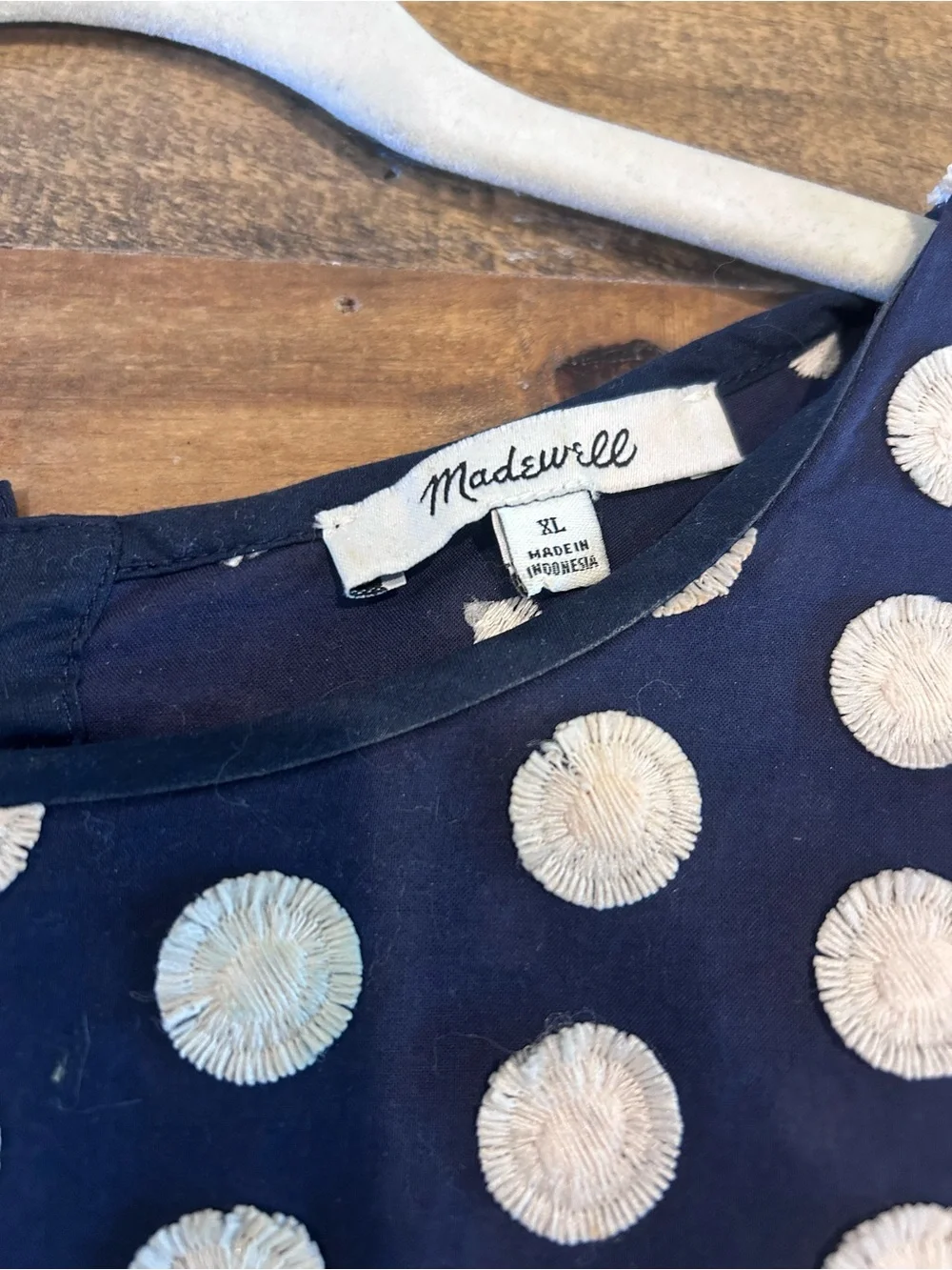 Madewell Navy Blue Polka Dot Short Sleeve Blouse - Picture 3 of 3